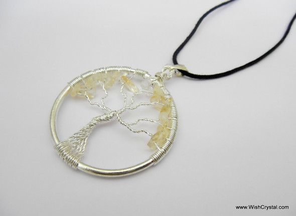 Citrine Tree of Life Pendant - Round