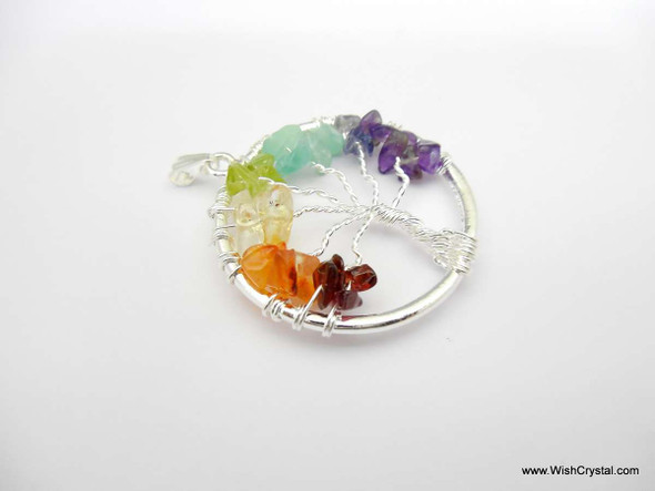 Chakra Stones Tree of Life Pendant - Round