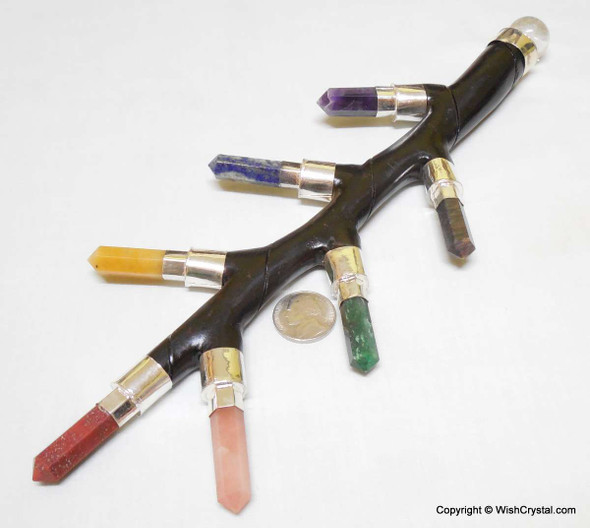 Rose wood Chakra wand with Crystal Points Reiki Heailng Crystal Wand