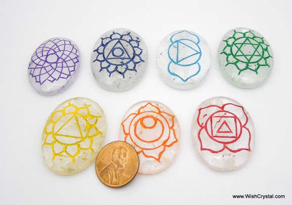 Chakra Stone Crystal Set Engraved with Reiki Signs - Oval Shape