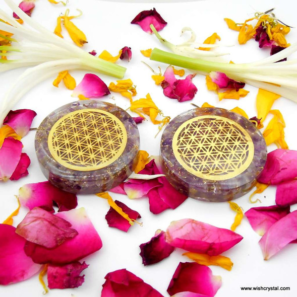 Amethyst Orgonite Disc with infinity metal - 1 1/2 inch diameter