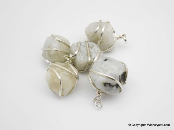 Rainbow moonstone Tumble wire wrap pendant