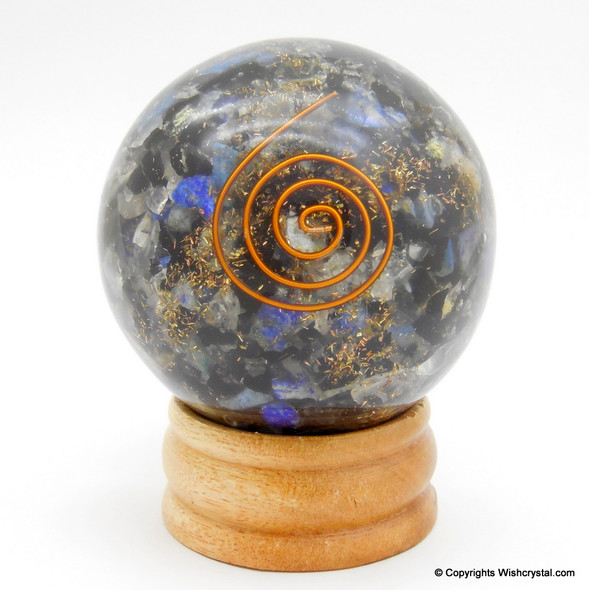 Black Tourmaline, Crystal & Lapis Lazuli Orgonite Sphere EMF Protection Healing - 60 mm
