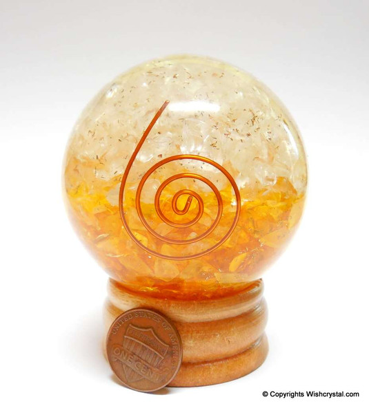 Halo Citrine & Quartz Crystal Orgonite Sphere EMF Protection Healing - 60 mm