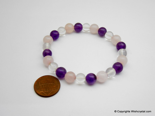 Amethyst, Crystal & Rose Quartz Beads Bracelet