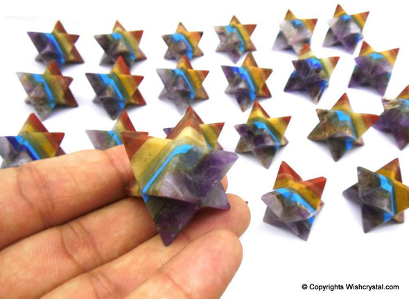 Lot of 20 Bonded Chakra Stones Merkaba Stars - 20 to 22 mm