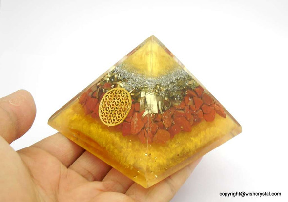Red Jasper Flower of life Orgonite Pyramid - 60 mm