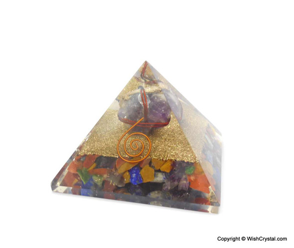 Amethyst Wrap Orgonite Pyramid with Chakra Stones