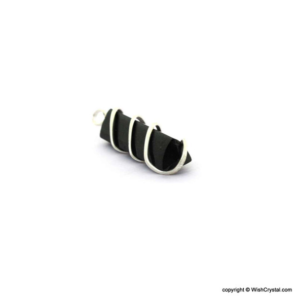 Black Tourmaline 3 facets wire-wrap pendant