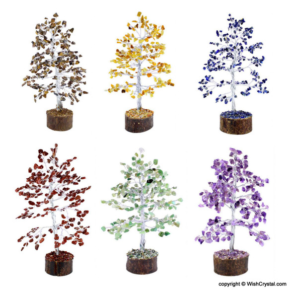 7 Chakras Stone Chips Gem Tree - 300 Beads - 8 Inch