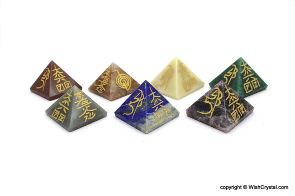 Chakra Stone set of Natural Crystal Pyramid engraved with Reiki Sign on 4 sides Chakra Stone set of Natural Crystal Pyramid engraved with Reiki Sign on 4 sides