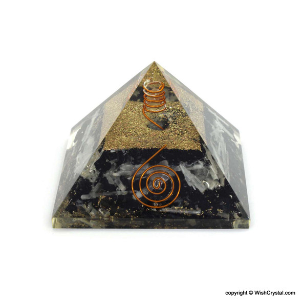 Black Tourmaline, Selenite and Crystal Point Orgonite Pyramid - Big Size