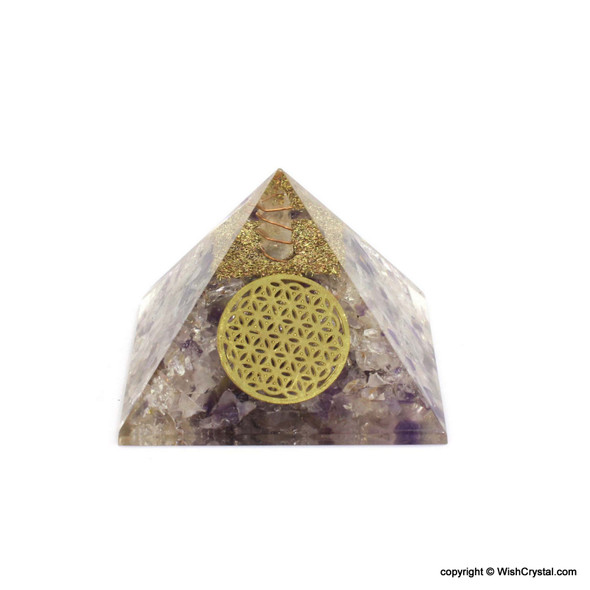 Rose Quartz, Amethyst & Crystal Quartz Orgonite Pyramid - 60 mm