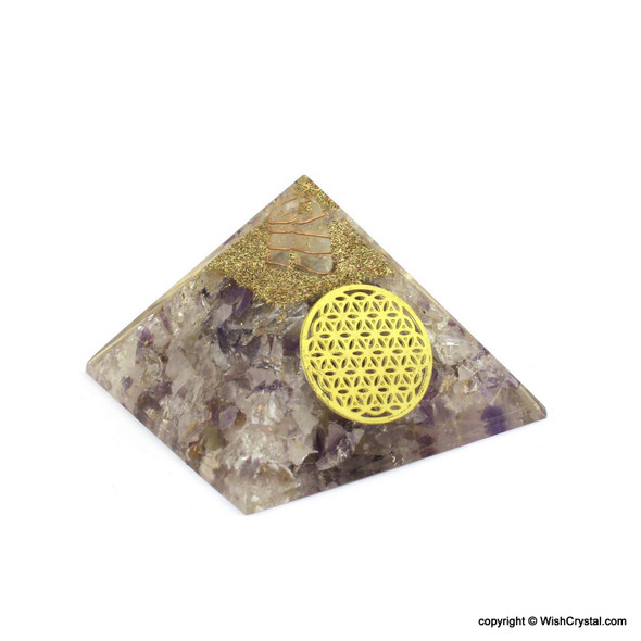 Rose Quartz, Amethyst & Crystal Quartz Orgonite Pyramid - 60 mm