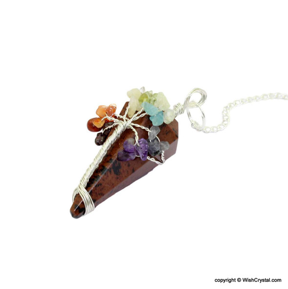 Natural Crystal Stone pendulum with 7 chakra wire-wrap stones