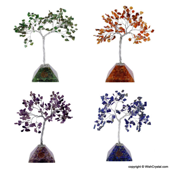 Crystal Gem Tree with Orgonite Pyramid - 150 Beads - 8 Inch
