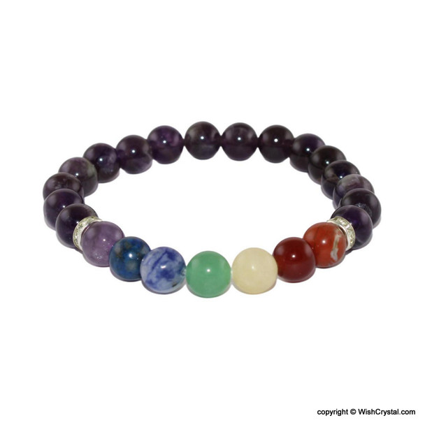 Chakra Stones Beads Bracelet with Amethyst Beads