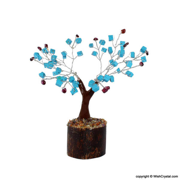 Halo Cube Turquoise tree with Garnet - Petite Bonsai Crystal tree
