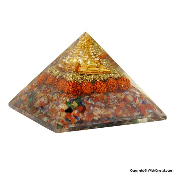 Chakra Orgonite Pyramid with Rudraksha and Shree yantra