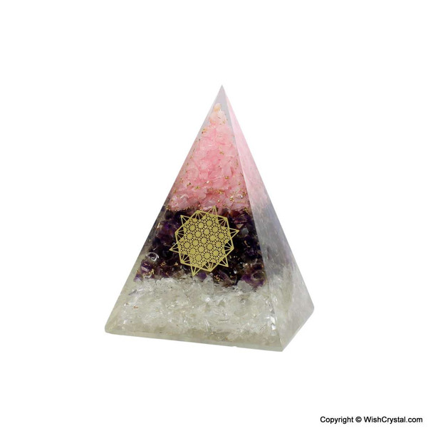 Rose Quartz, Amethyst & Crystal Quartz Tall Orgonite Pyramid