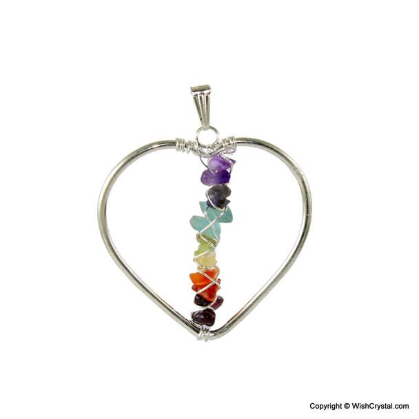 Chakra Stones chips wire wrap heart shape pendant