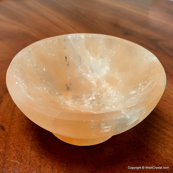 Natural Orange Selenite Round Shape Bowl with base