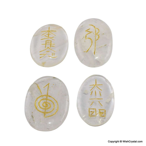 Crystal Quartz Worry Stone Usui Reiki Set - Oval