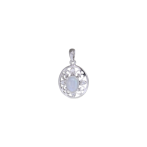 Filgree design Moonstone Cab sterling silver pendant