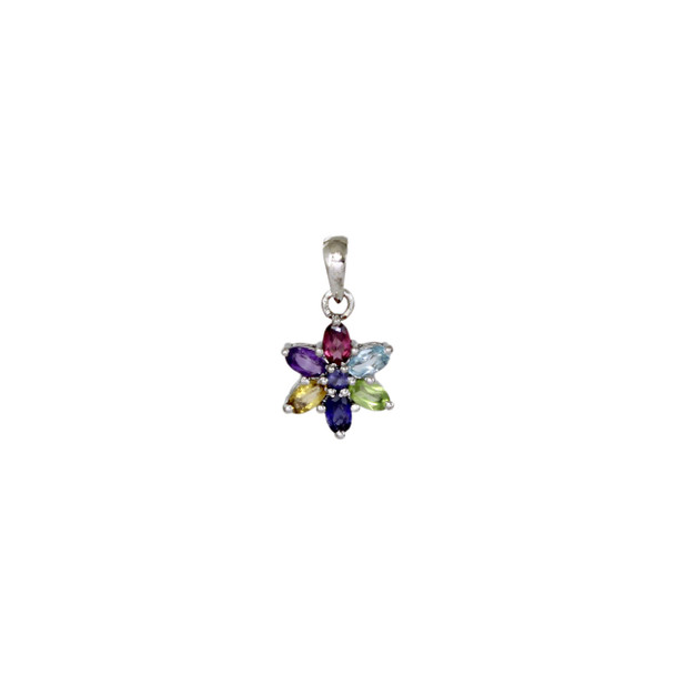 Multiple Gemstone Flower Sterling Silver Pendant