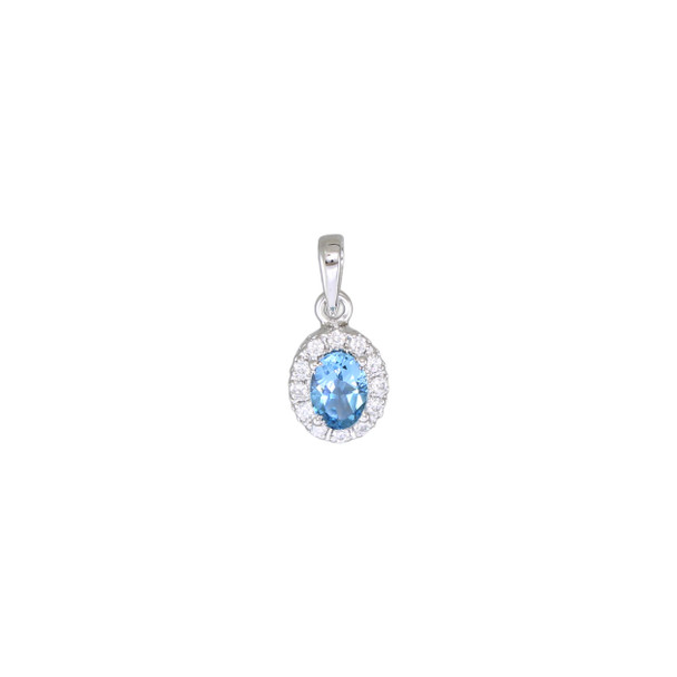 Sterling Silver Oval Cut Gemstone 8 X 6 Pave setting pendant