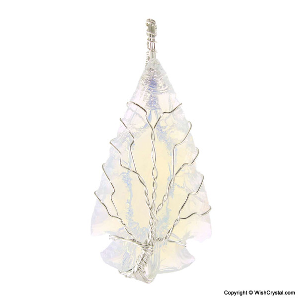 Opalite Arrowhead wire wrap pendant - Tree of life design