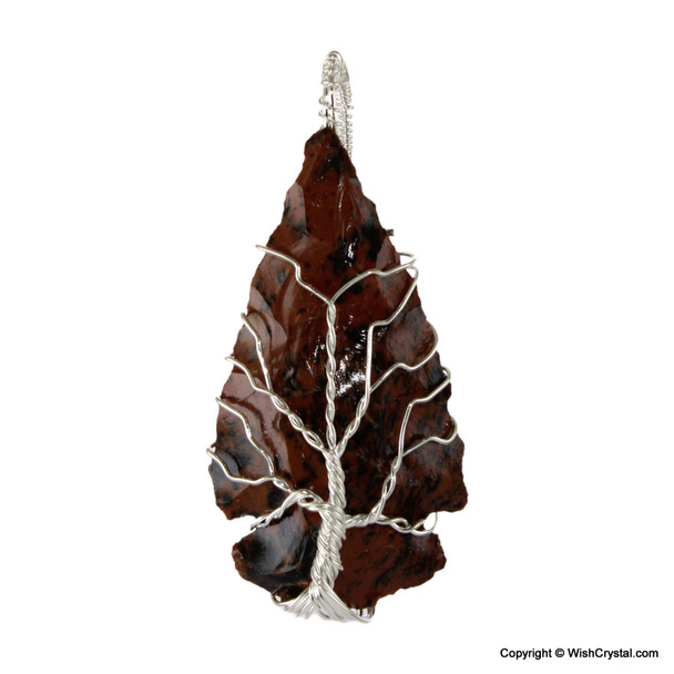 Mahogany Jasper Arrowhead wire wrap pendant - Tree of life design