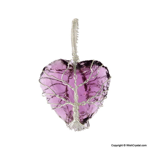 Halo Amethyst Heart shape wire wrap pendant - Tree of life design
