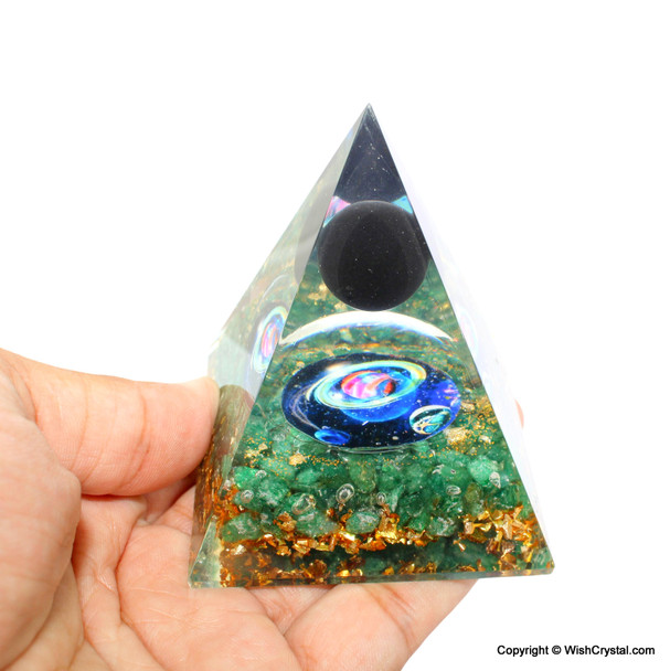 Jade Quartz & Black Tourmaline Orgonite Cosmic Pyramid - 3 inch