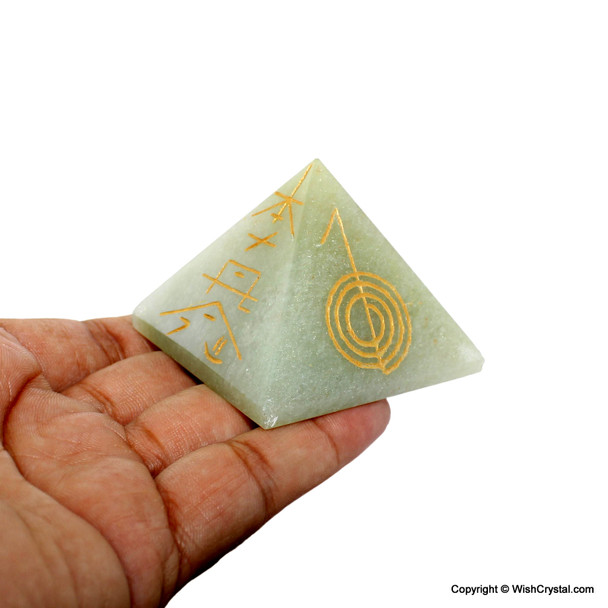 Jade Quartz Pyramid engraved with Reiki Signs - 2 inch