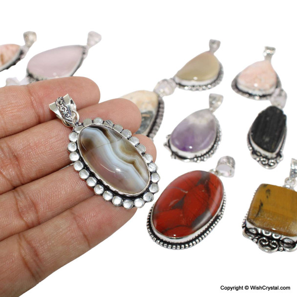 Bag of 10 Mixed Gemstone Boho pendants - Big size
