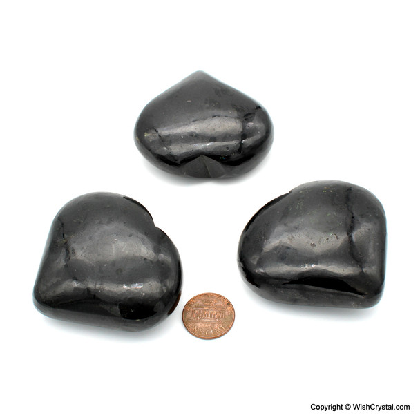 Black Tourmaline Puffy Heart Worry Stone - 2 inch