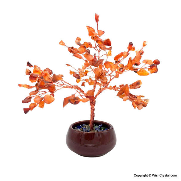 Carnelian Gem Tree in Copper wire with ceramic base - 6 inch