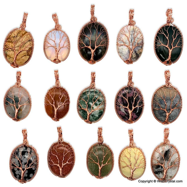 Bag of 10 assorted crystal tree-of-life copper wire wrap pendants Bag of 10 assorted crystal tree-of-life copper wire wrap pendants
