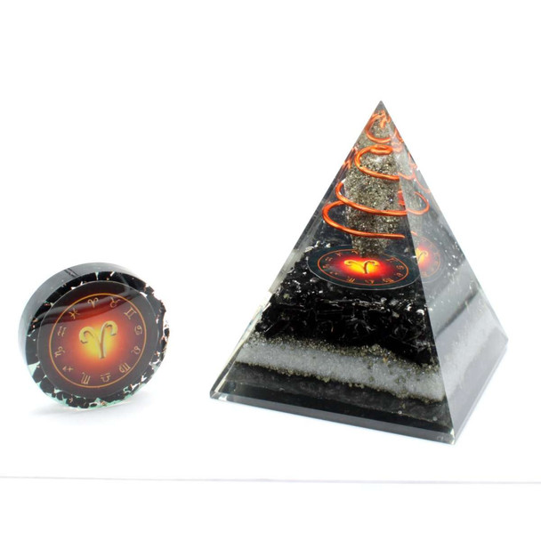 Black Tourmaline & Pyrite Cosmic Orgonite Pyramid & Disc - 3 inch