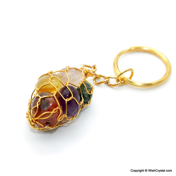 Chakra stone wire-wrap Keychain - Golden