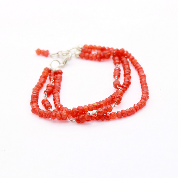 Red Carnelian wire-wrap sterling silver layered bracelet