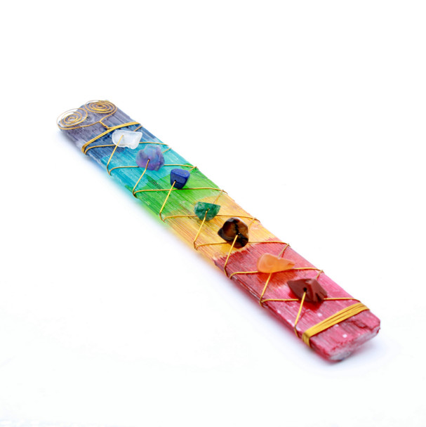 Selenite Chakra Copper wire-wrap wand with Chakra Chips 5 inch
