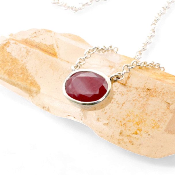 Natural Glass-Fill Ruby Sterling Silver Pendant Necklace - 18 inch