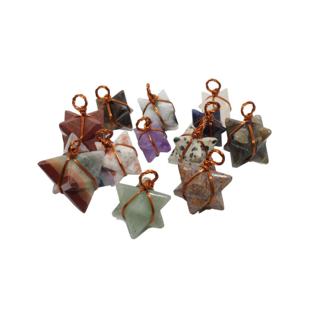 Bag of 10 Mixed Crystal Merkaba Star wire-wrap pendants Bag of 10 Mixed Crystal Merkaba Star wire-wrap pendants