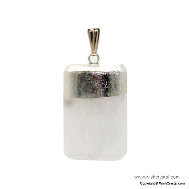 Selenite silver plated polished pendant