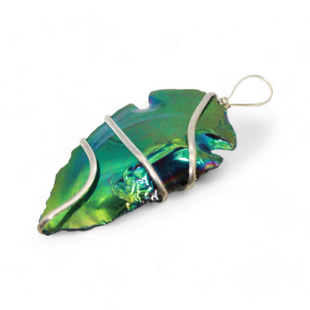 Titanium aura quartz arrowhead wire wrap pendant