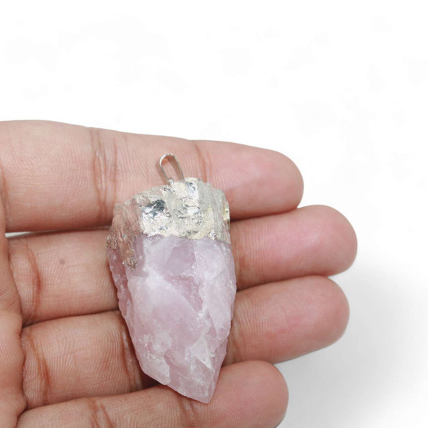 Raw Rose Quartz silver plated pendant