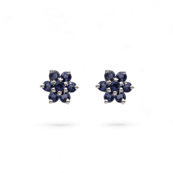 Iolite flower sterling silver earring studs