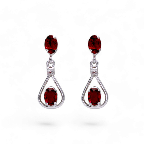 Garnet Dual stone sterling silver dangle earrings Garnet Dual stone sterling silver dangle earrings